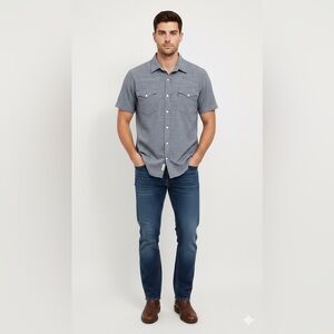 Levi’s Men L Gray Chambray Short Sleeve Button Up Shirt Western Casual